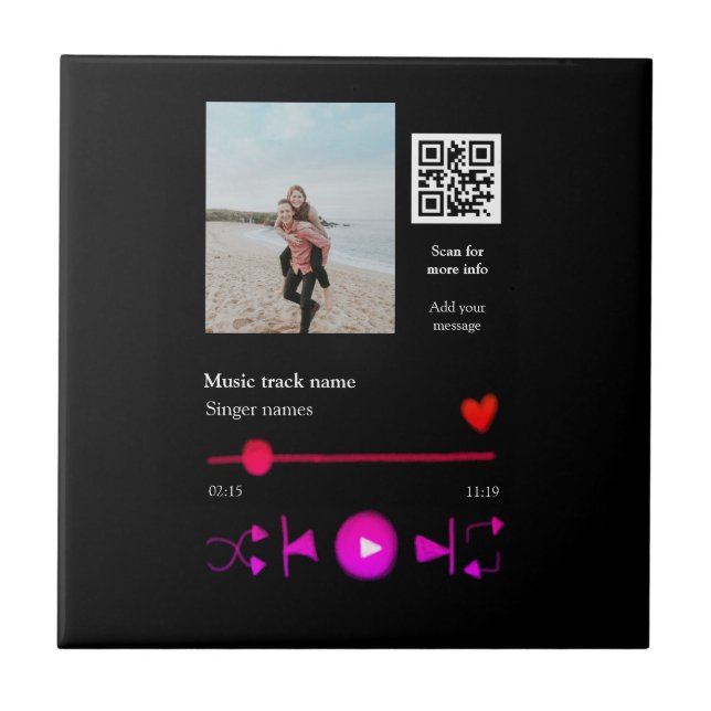 Music player personalised couple love q r code tex tile (Front)