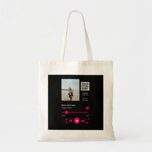 Music player personalised couple love q r code tex tote bag