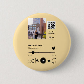 Music player personalized couple love q r code tex 6 cm round badge