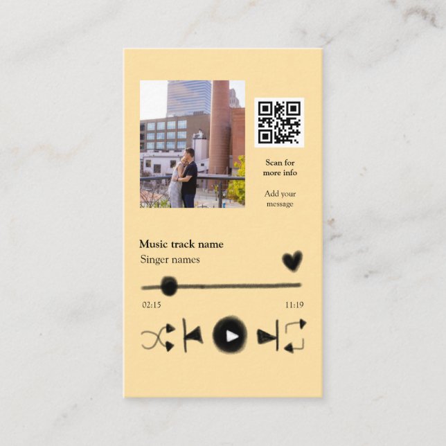 Music player personalized couple love q r code tex business card (Front)