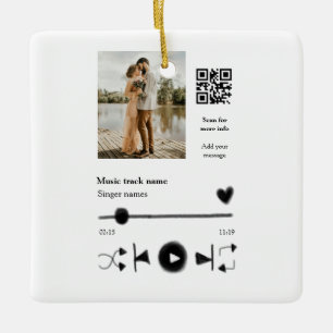 Music player personalized couple love q r code tex ceramic ornament