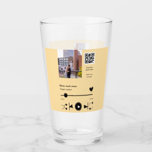 Music player personalized couple love q r code tex glass (Front)