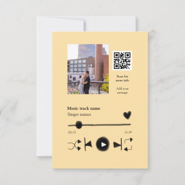 Music player personalized couple love q r code tex thank you card (Front)
