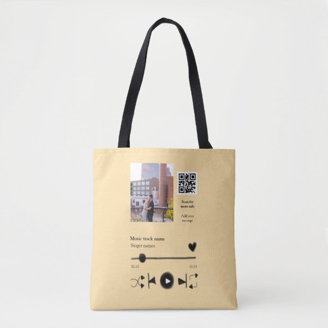 Music player personalized couple love q r code tex tote bag (Front)