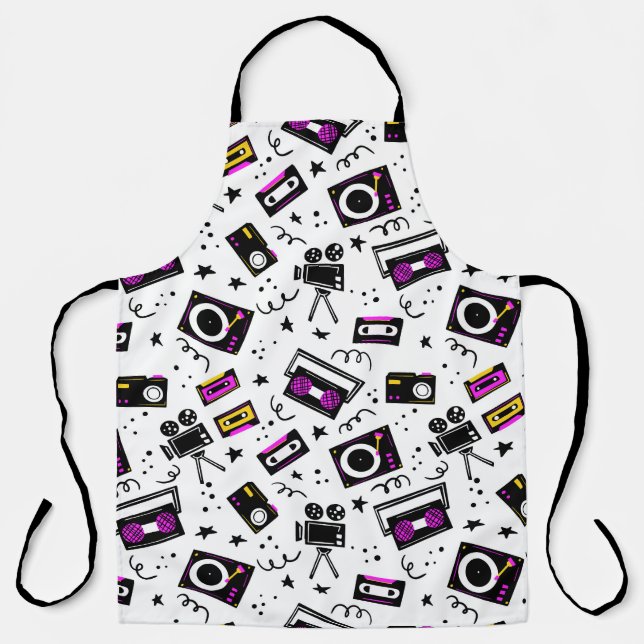 Music Player Vintage Hand Drawn Apron (Front)