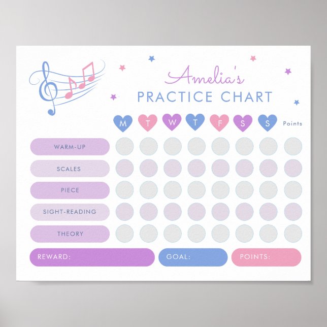 Music Practice Reward Chart Treble Clef Pink (Front)