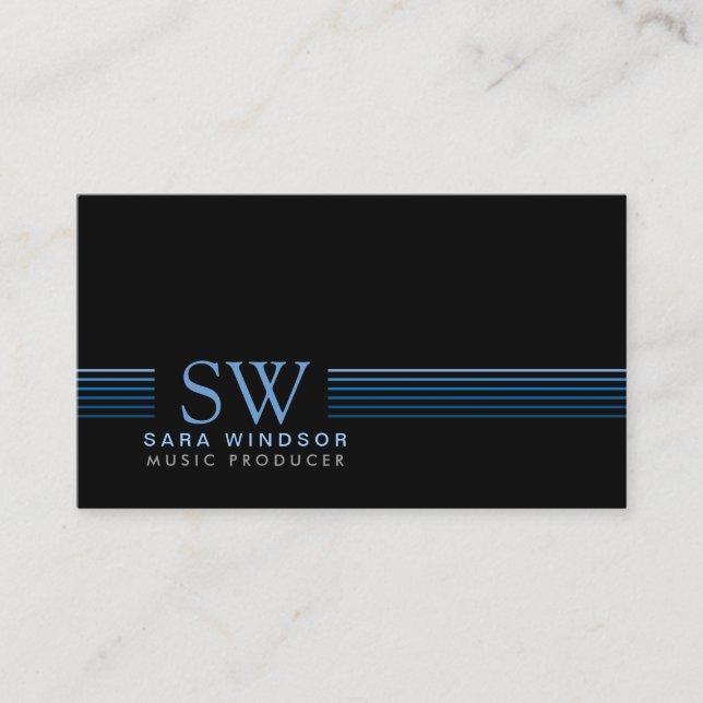 Music Producer EntertainmentSkills StripedMonogram Business Card (Front)