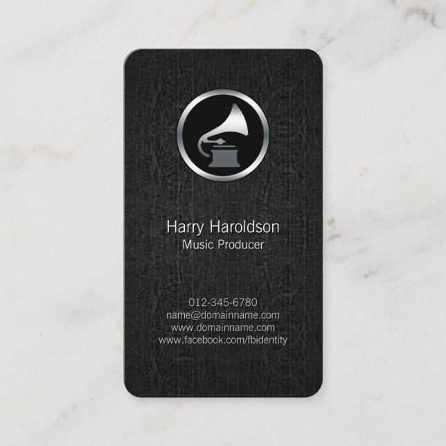 Music Producer Gramophone Grunge Business Card (Front)
