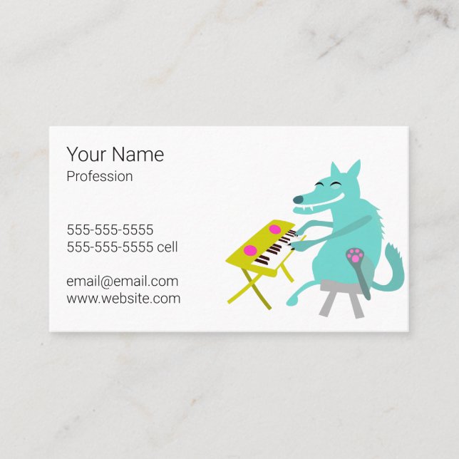Music Professional Wolf Playing Piano Business Card (Front)