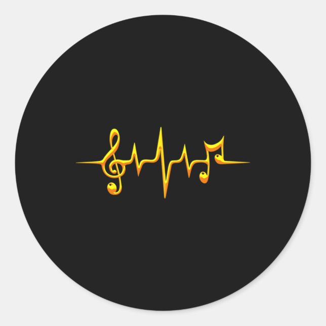 Music Pulse Notes Clef Frequency Wave Sound Classic Round Sticker (Front)