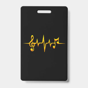 Music Pulse Notes Clef Frequency Wave Sound ID Badge