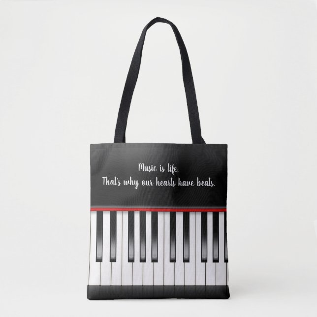 Music Quote on Piano Keyboard Tote Bag (Front)