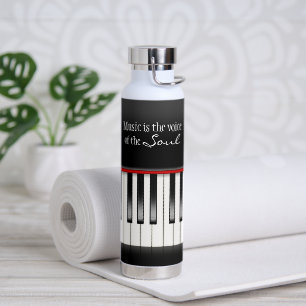 Music Quote on Piano Keyboard  Water Bottle