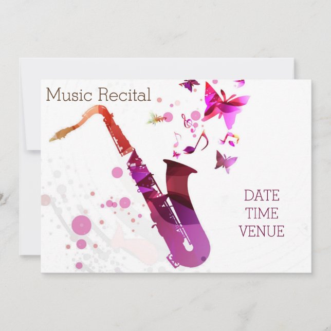 Music recital cute saxophone concert performance invitation (Front)