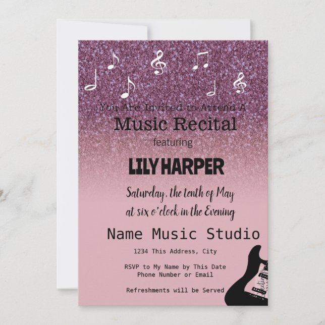 Music Recital Elegant Note Confetti  Invitation (Front)