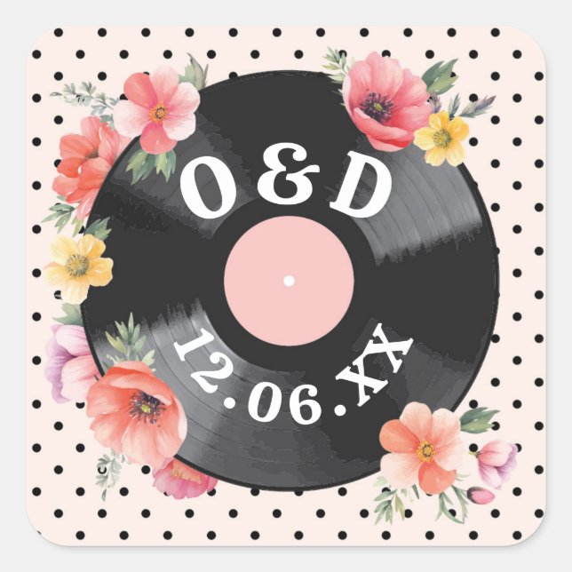 Music Record Wedding Floral 1950s Flowers Stickers (Front)
