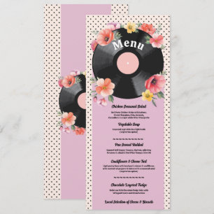 Music Record Wedding Floral 1950s Menu