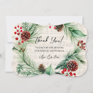Music Red Berry Wreath Wedding Thank You Card