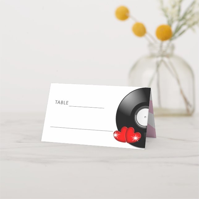 Music Retro Vinyl Record Wedding Fun Place Card (Front)