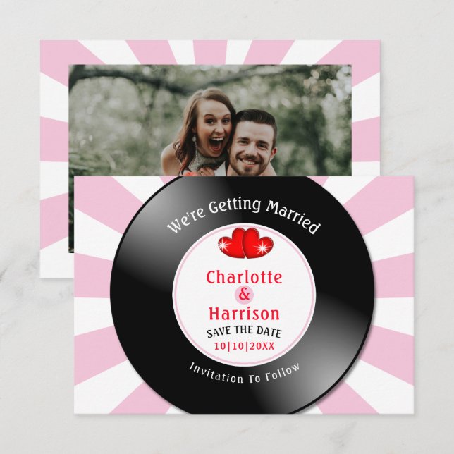 Music Retro Vinyl Record Wedding Photo Save The Date (Front/Back)