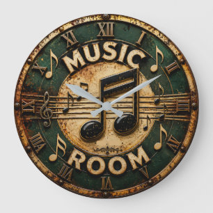 Music Room Vintage Music Studio Decor Large Clock
