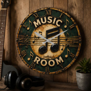 Music Room Vintage Music Studio Decor Large Clock