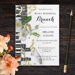 Music Roses Post Wedding Brunch Invitation<br><div class="desc">Post or after wedding brunch or lunch party invitation featuring a music themed design with a guitar,  piano keys and musical notes in gold and lovely fresh white roses.</div>