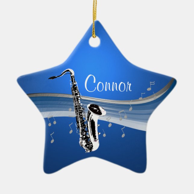 Music Saxophone Ceramic Tree Decoration (Front)