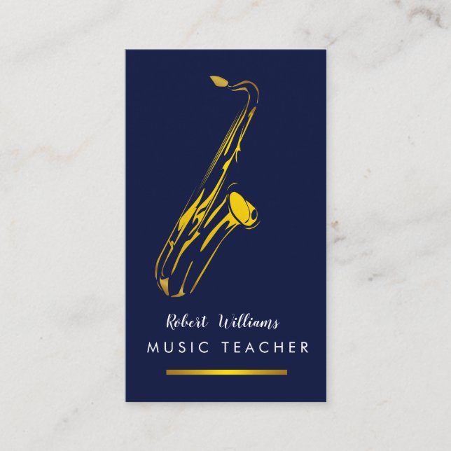 Music Saxophone Instrument Musician Gold Art Business Card (Front)