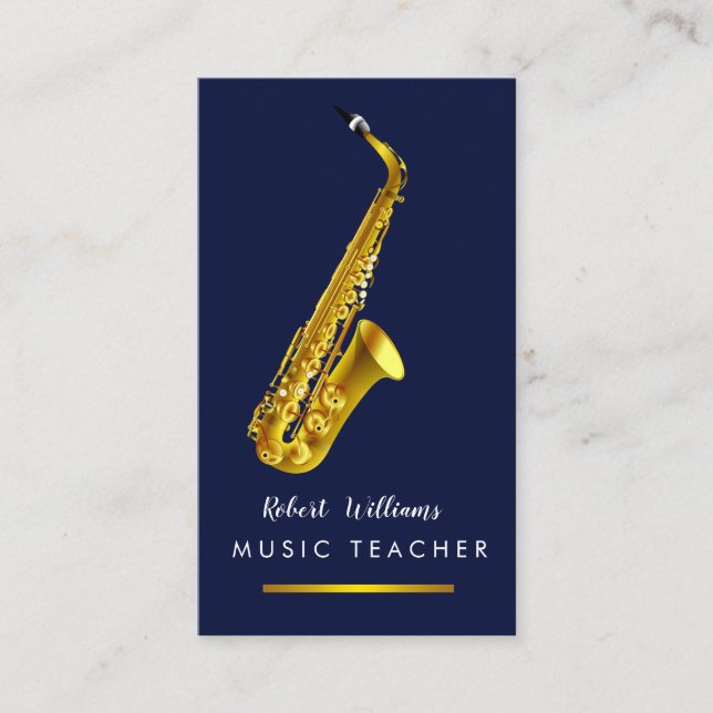 Music Saxophone Instrument Musician Gold Jazz Business Card (Front)