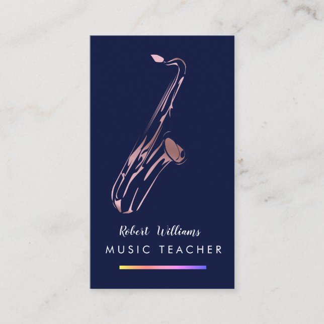 Music Saxophone Instrument Musician Rose Gold Business Card (Front)