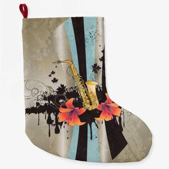 Music, Saxophone Large Christmas Stocking (Front)