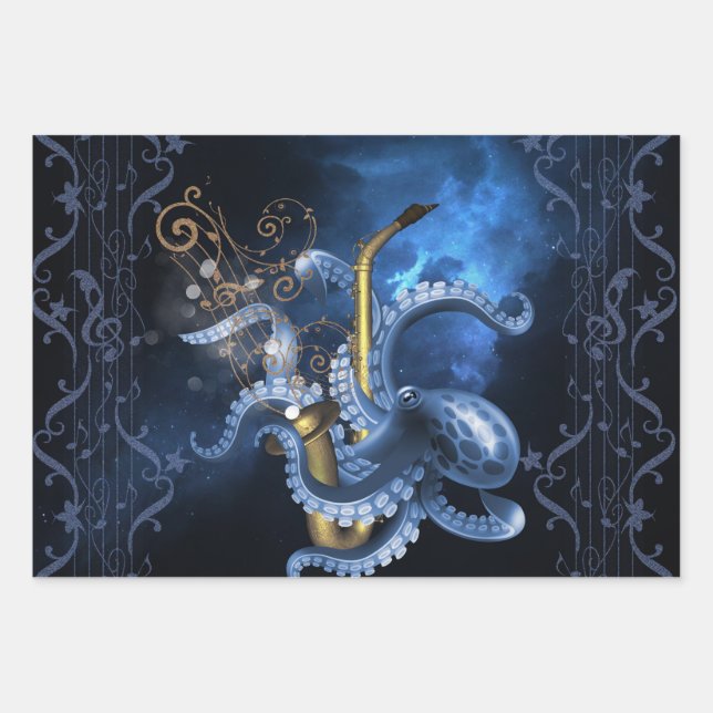 Music saxophone with octopus wrapping paper sheet (Front)