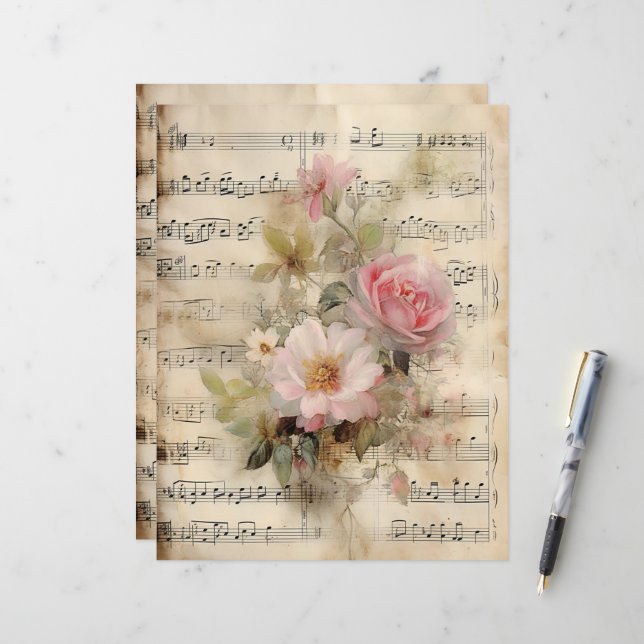 Music sheet and roses collage (Front/Back In Situ)