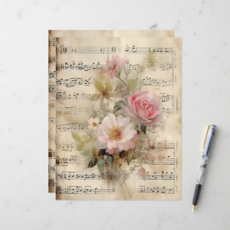 Music sheet and roses collage