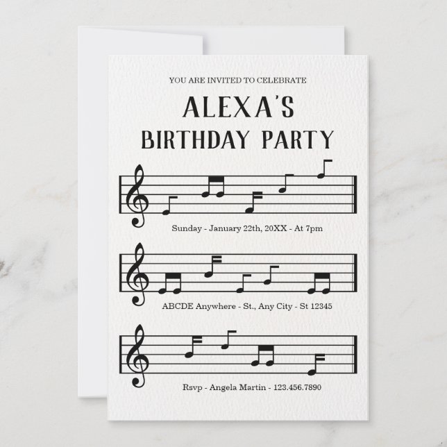 Music sheet notes invitation (Front)