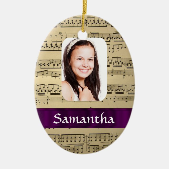 Music sheet photo template ceramic tree decoration (Front)