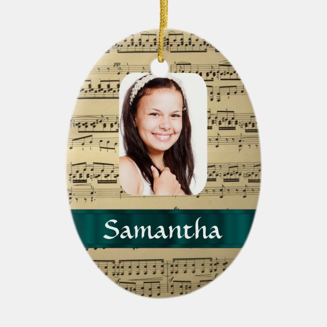 Music sheet photo template ceramic tree decoration (Front)