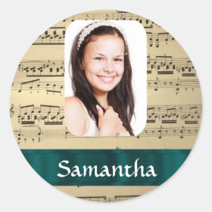 Music sheet photo template classic round sticker