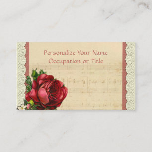 Music Sheet with Red Rose & Lace Business Card