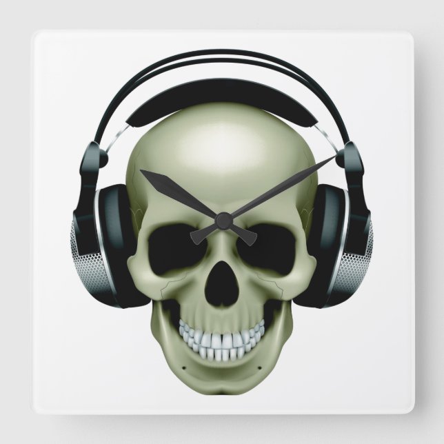 Music (Skull / Headphones) Square Wall Clock (Front)