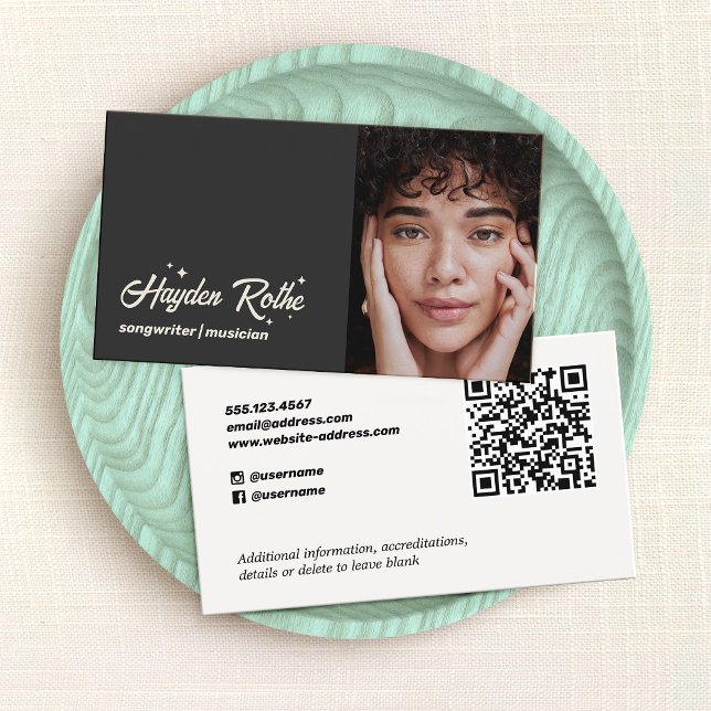  Music Songwriter Black Photo QR Code Business Card (Creator Uploaded)