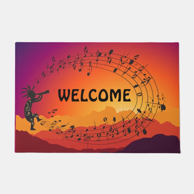 Music Southwestern Kokopelli Sunset Doormat (Front)