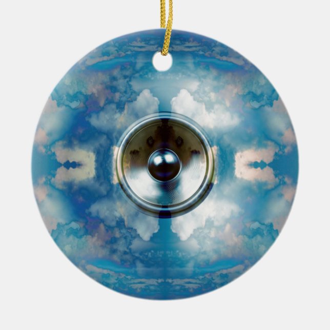 Music speaker and cloudy blue sky ceramic tree decoration (Front)