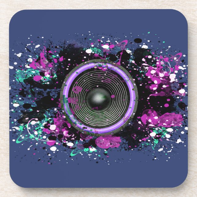 Music speaker and splattered paint coaster (Front)