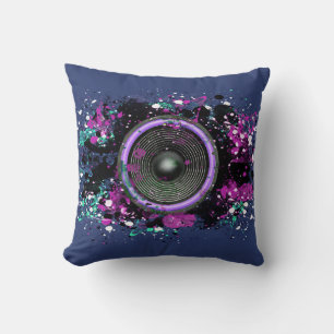 Music speaker and splattered paint cushion