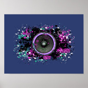 Music speaker and splattered paint poster