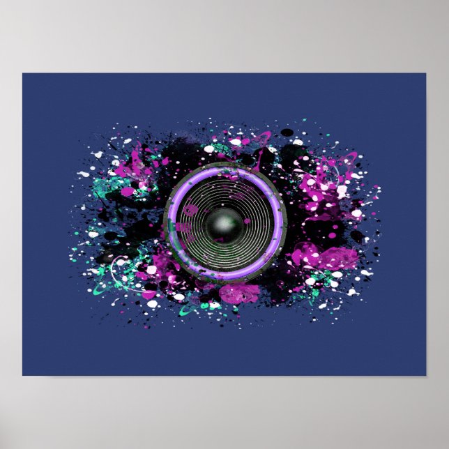 Music speaker and splattered paint poster (Front)