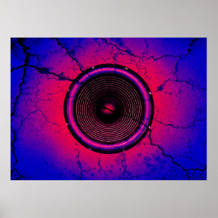 Music speaker on a cracked wall poster