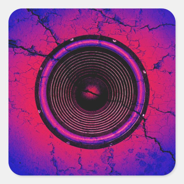 Music speaker on a cracked wall square sticker (Front)